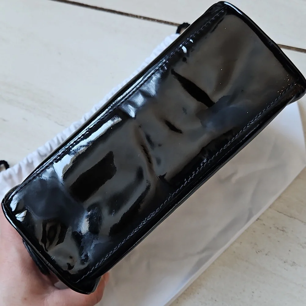 CHANEL Black Patent Leather Cosmetic Bag